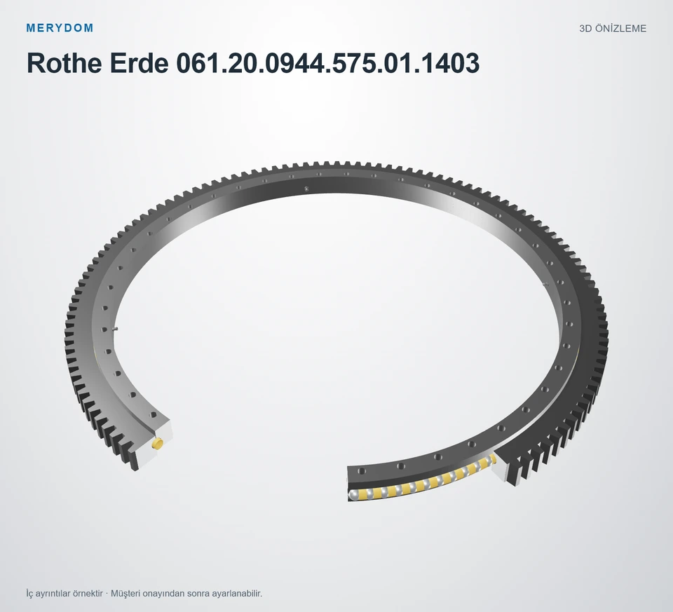 Rothe Erde 061.20.0944.575.01.1403 için MERYDOM muadil döner tabla rulmanının 3D model önizlemesi.