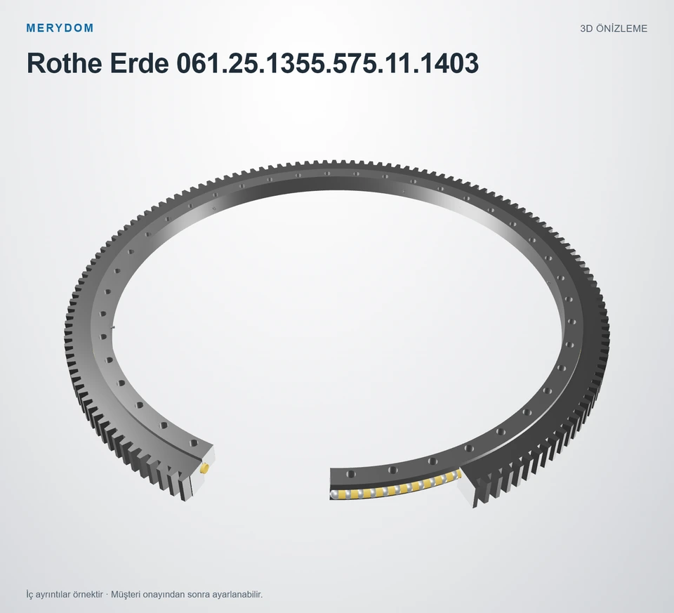 Rothe Erde 061.25.1355.575.11.1403 için MERYDOM muadil döner tabla rulmanının 3D model önizlemesi.
