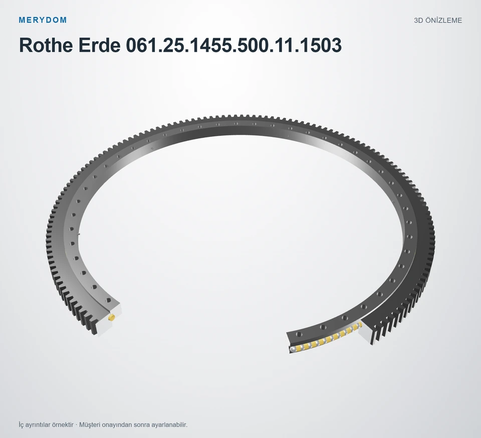 Rothe Erde 061.25.1455.500.11.1503 için MERYDOM muadil döner tabla rulmanının 3D model önizlemesi.