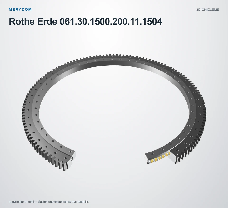 Rothe Erde 061.30.1500.200.11.1504 için MERYDOM muadil döner tabla rulmanının 3D model önizlemesi.