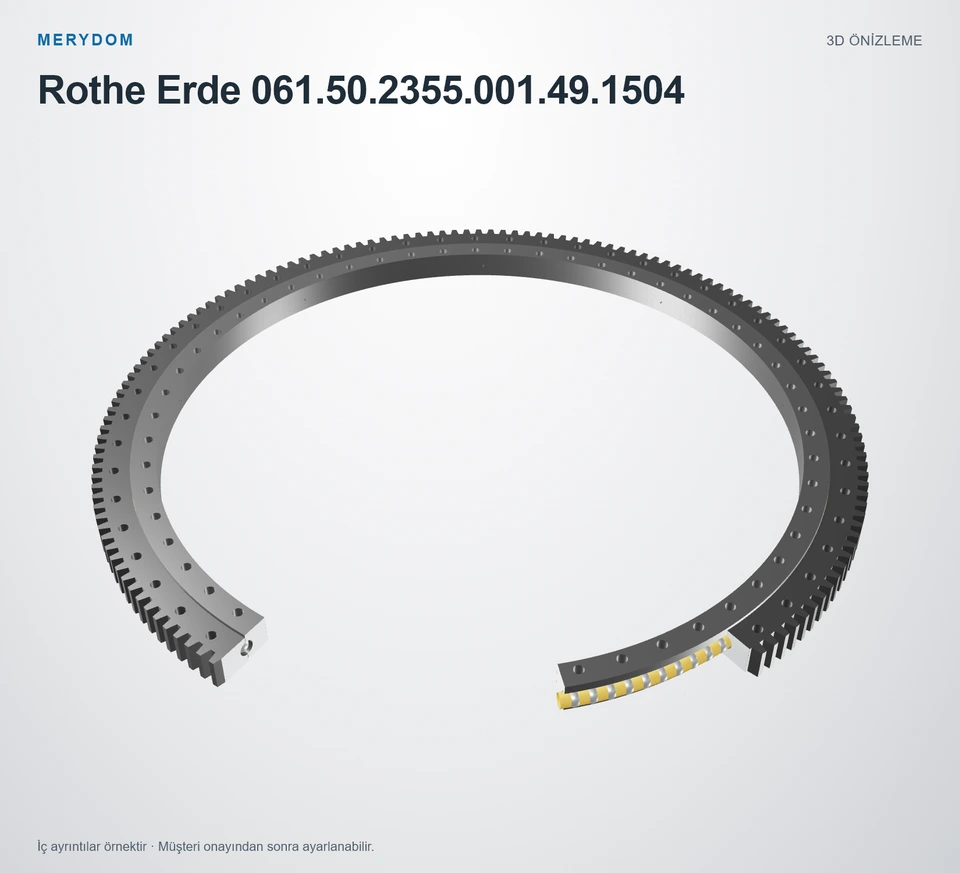 Rothe Erde 061.50.2355.001.49.1504 için MERYDOM muadil döner tabla rulmanının 3D model önizlemesi.
