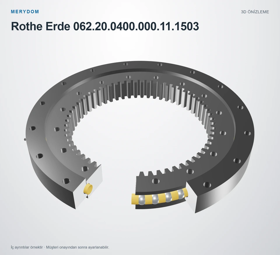 Rothe Erde 062.20.0400.000.11.1503 için MERYDOM muadil döner tabla rulmanının 3D model önizlemesi.