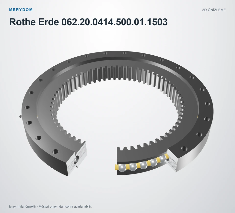 Rothe Erde 062.20.0414.500.01.1503 için MERYDOM muadil döner tabla rulmanının 3D model önizlemesi.