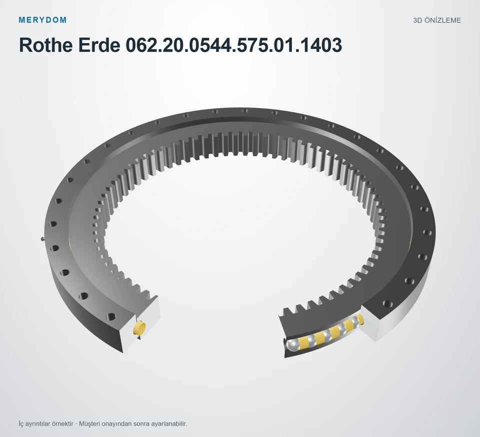 Rothe Erde 062.20.0544.575.01.1403 için MERYDOM muadil döner tabla rulmanının 3D model önizlemesi.