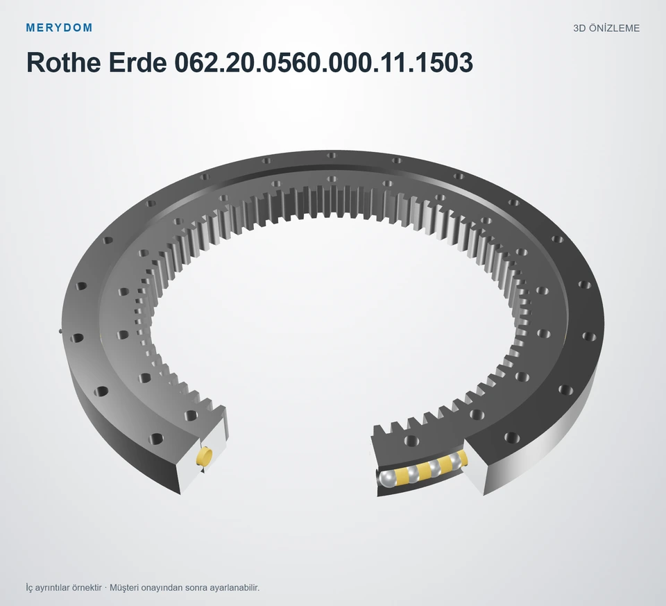 Rothe Erde 062.20.0560.000.11.1503 için MERYDOM muadil döner tabla rulmanının 3D model önizlemesi.
