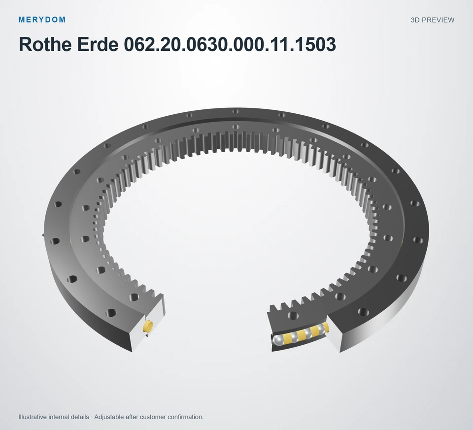 3D model preview of the MERYDOM replacement slewing bearing for Rothe Erde 062.20.0630.000.11.1503.