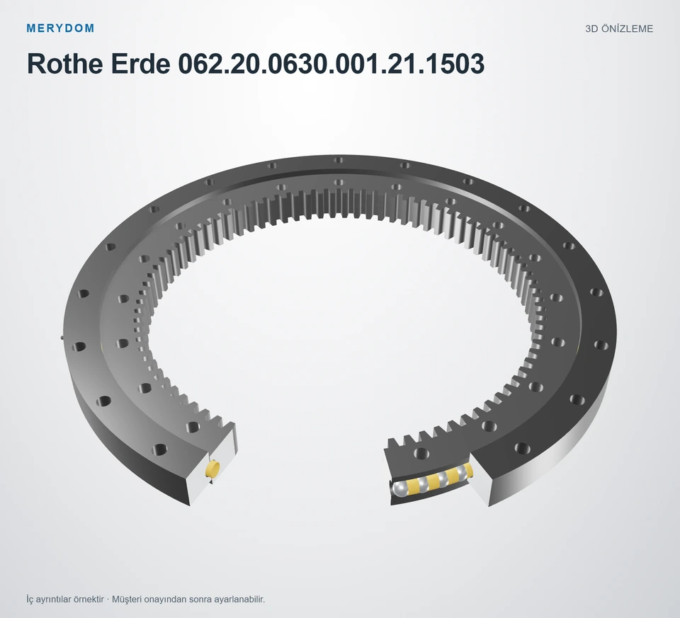 Rothe Erde 062.20.0630.001.21.1503 için MERYDOM muadil döner tabla rulmanının 3D model önizlemesi.