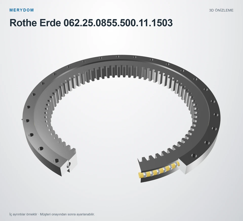 Rothe Erde 062.25.0855.500.11.1503 için MERYDOM muadil döner tabla rulmanının 3D model önizlemesi.