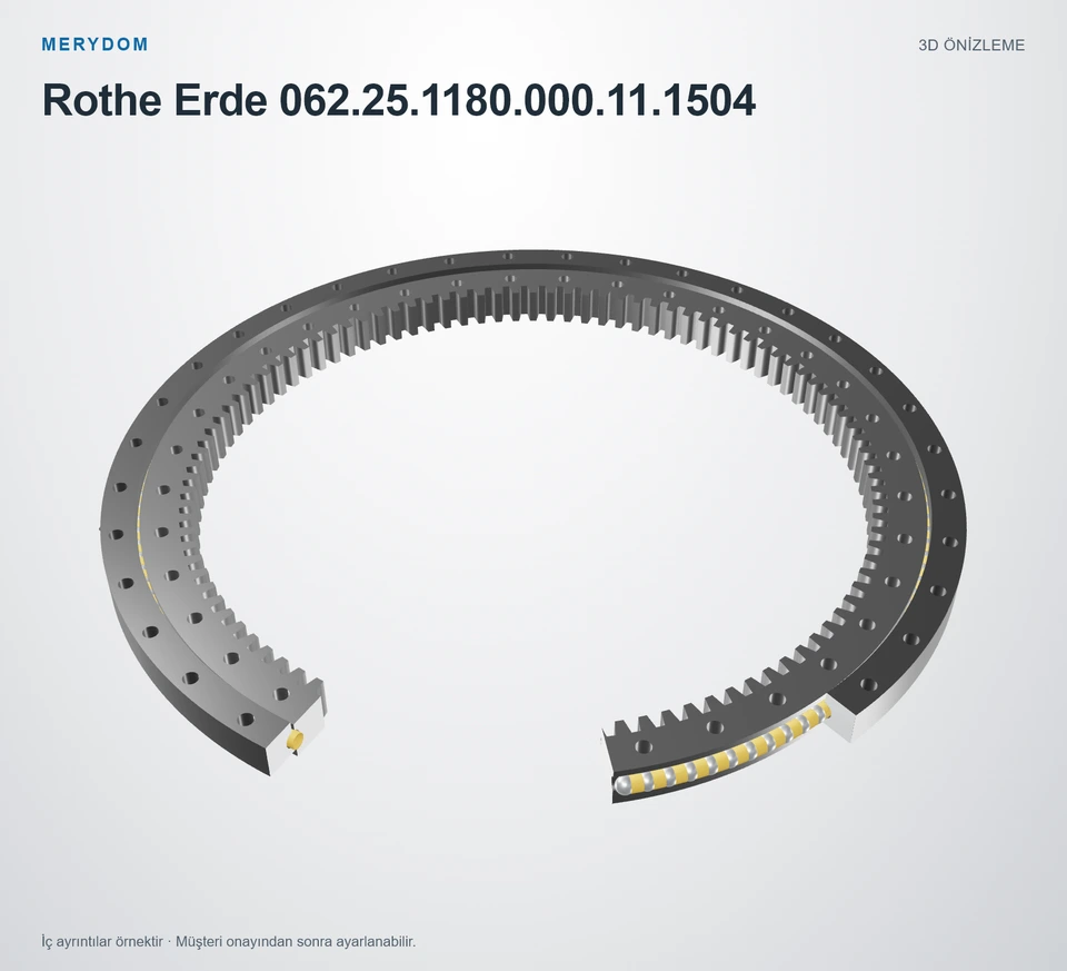 Rothe Erde 062.25.1180.000.11.1504 için MERYDOM muadil döner tabla rulmanının 3D model önizlemesi.