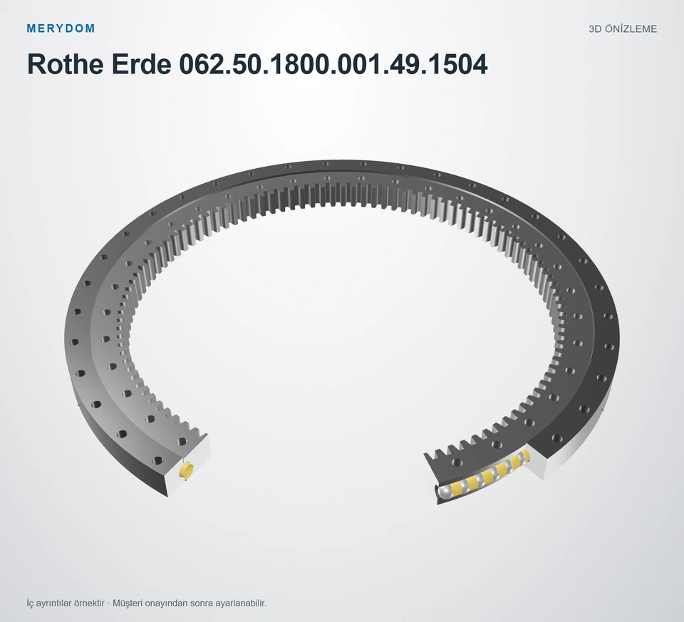 Rothe Erde 062.50.1800.001.49.1504 için MERYDOM muadil döner tabla rulmanının 3D model önizlemesi.