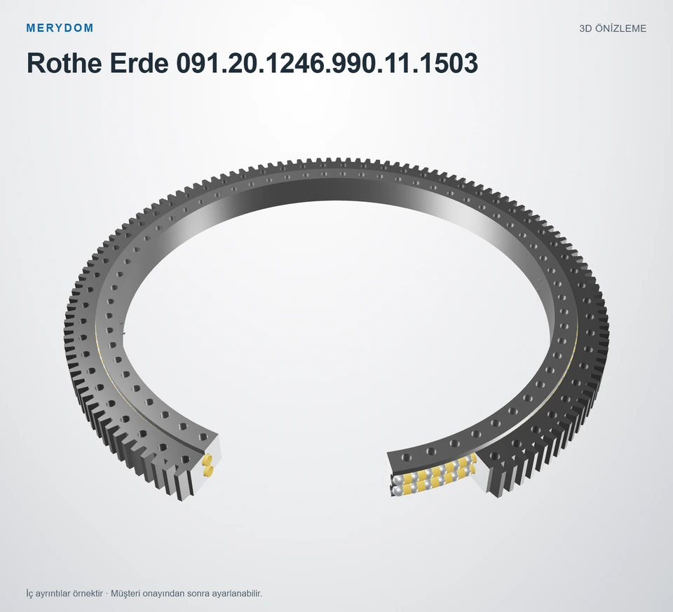 Rothe Erde 091.20.1246.990.11.1503 için MERYDOM muadil döner tabla rulmanının 3D model önizlemesi.