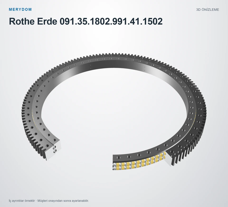 Rothe Erde 091.35.1802.991.41.1502 için MERYDOM muadil döner tabla rulmanının 3D model önizlemesi.