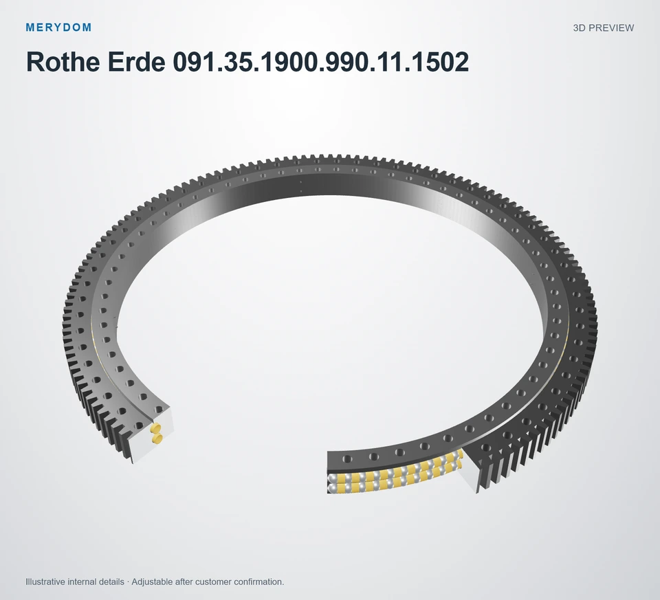 3D model preview of the MERYDOM replacement slewing bearing for Rothe Erde 091.35.1900.990.11.1502.