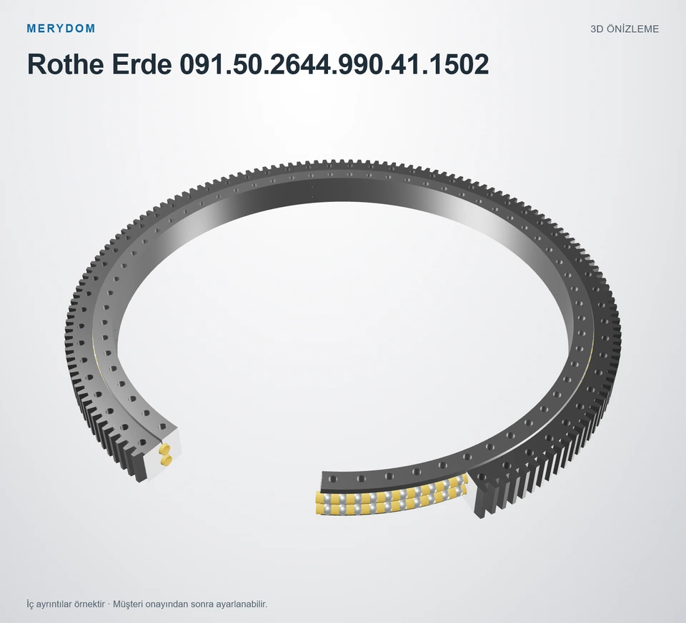 Rothe Erde 091.50.2644.990.41.1502 için MERYDOM muadil döner tabla rulmanının 3D model önizlemesi.