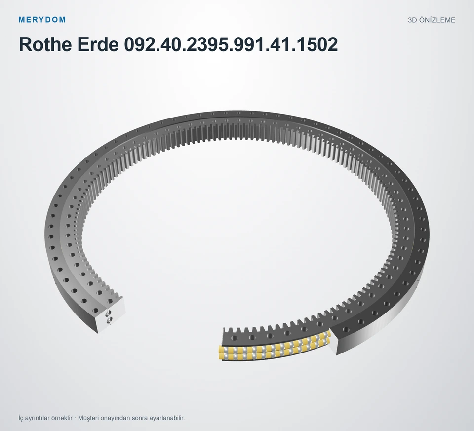 Rothe Erde 092.40.2395.991.41.1502 için MERYDOM muadil döner tabla rulmanının 3D model önizlemesi.