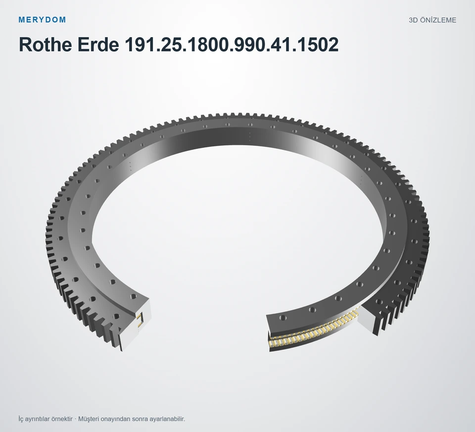 Rothe Erde 191.25.1800.990.41.1502 için MERYDOM muadil döner tabla rulmanının 3D model önizlemesi.