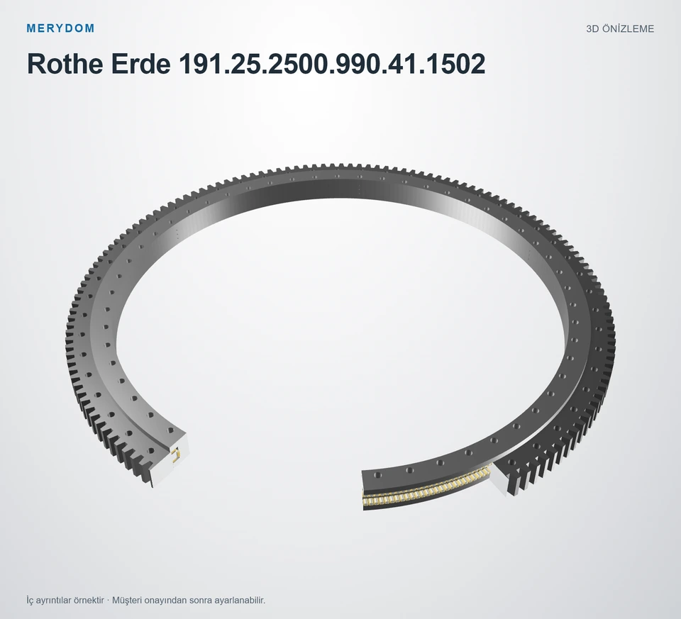 Rothe Erde 191.25.2500.990.41.1502 için MERYDOM muadil döner tabla rulmanının 3D model önizlemesi.