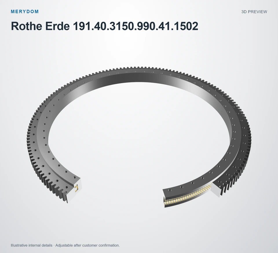 3D model preview of the MERYDOM replacement slewing bearing for Rothe Erde 191.40.3150.990.41.1502.