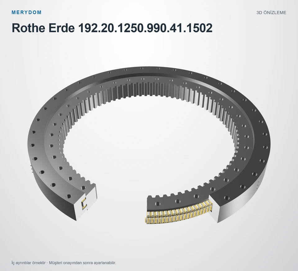 Rothe Erde 192.20.1250.990.41.1502 için MERYDOM muadil döner tabla rulmanının 3D model önizlemesi.