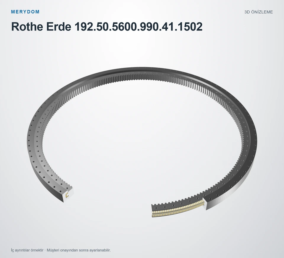 Rothe Erde 192.50.5600.990.41.1502 için MERYDOM muadil döner tabla rulmanının 3D model önizlemesi.