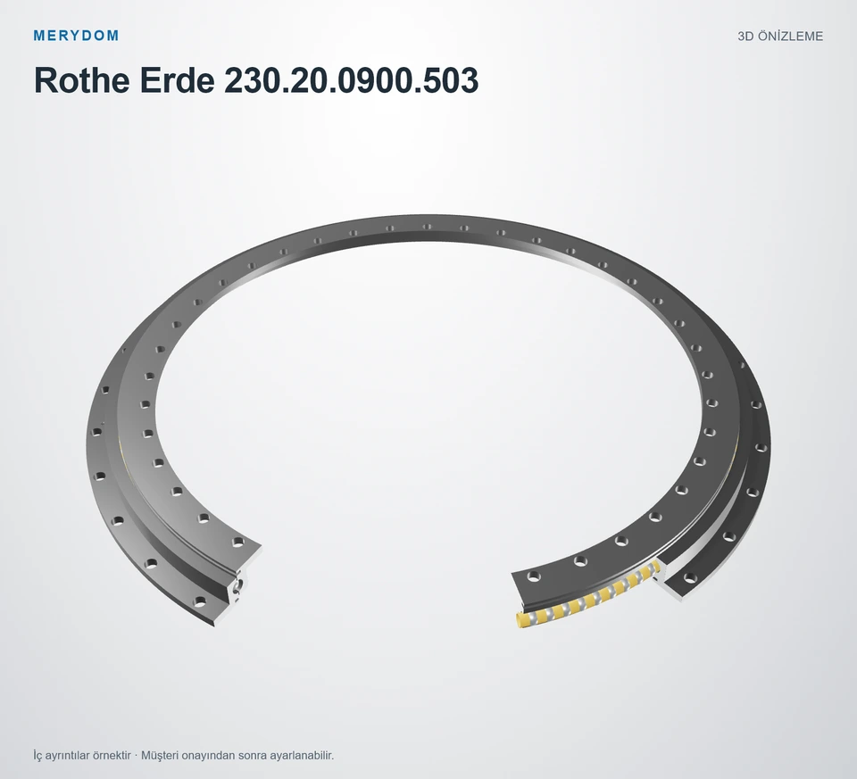 Rothe Erde 230.20.0900.503 için MERYDOM muadil döner tabla rulmanının 3D model önizlemesi.
