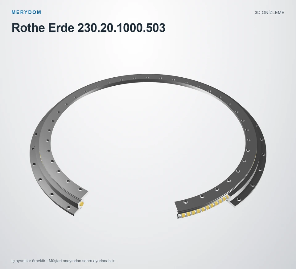 Rothe Erde 230.20.1000.503 için MERYDOM muadil döner tabla rulmanının 3D model önizlemesi.