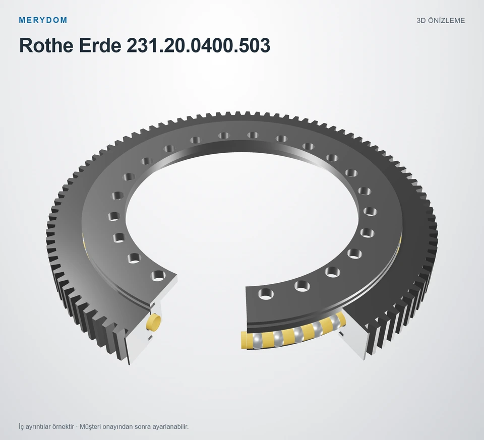 Rothe Erde 231.20.0400.503 için MERYDOM muadil döner tabla rulmanının 3D model önizlemesi.