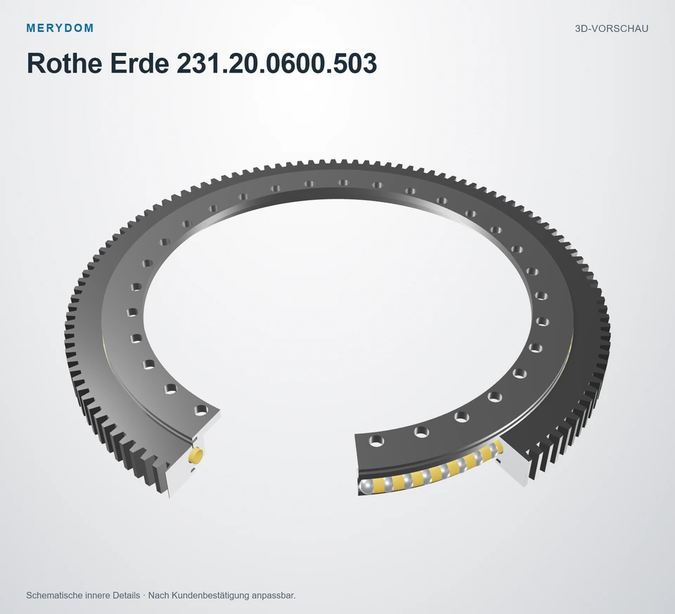 Vorschau des 3D-Modells des MERYDOM-Ersatzdrehkranzes für Rothe Erde 231.20.0600.503.