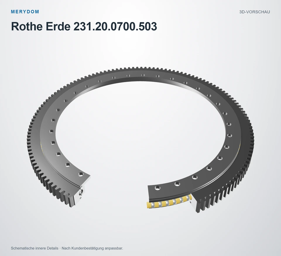 Vorschau des 3D-Modells des MERYDOM-Ersatzdrehkranzes für Rothe Erde 231.20.0700.503.