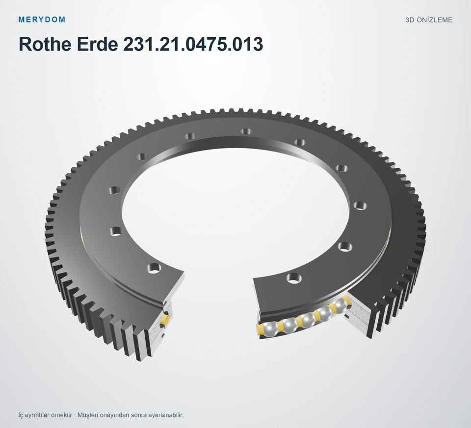 Rothe Erde 231.21.0475.013 için MERYDOM muadil döner tabla rulmanının 3D model önizlemesi.