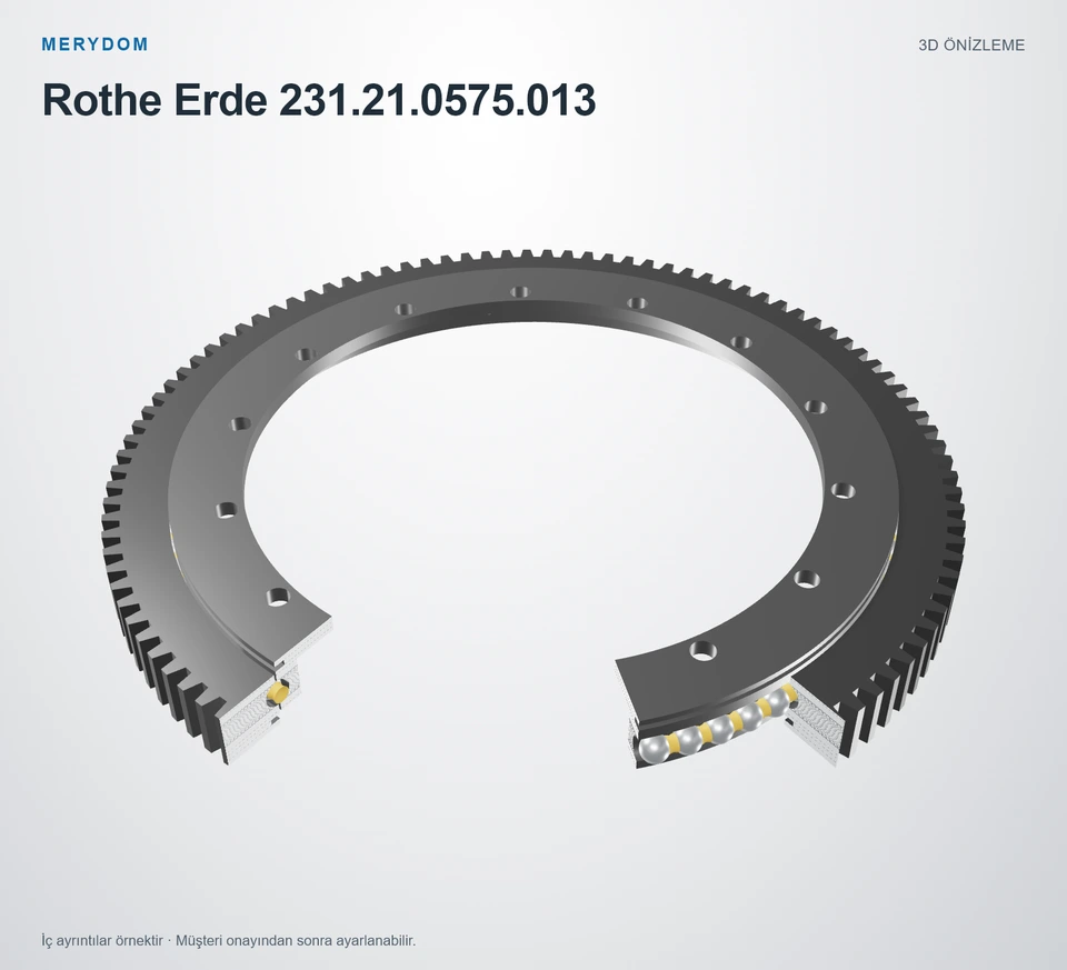Rothe Erde 231.21.0575.013 için MERYDOM muadil döner tabla rulmanının 3D model önizlemesi.