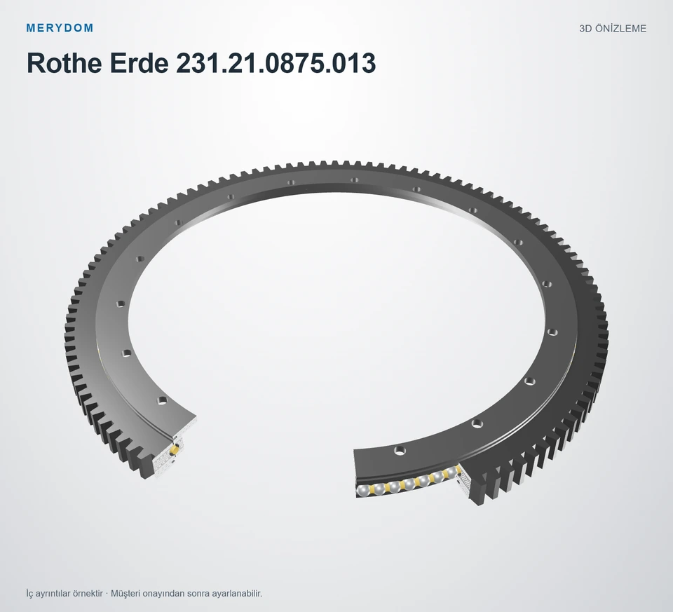 Rothe Erde 231.21.0875.013 için MERYDOM muadil döner tabla rulmanının 3D model önizlemesi.