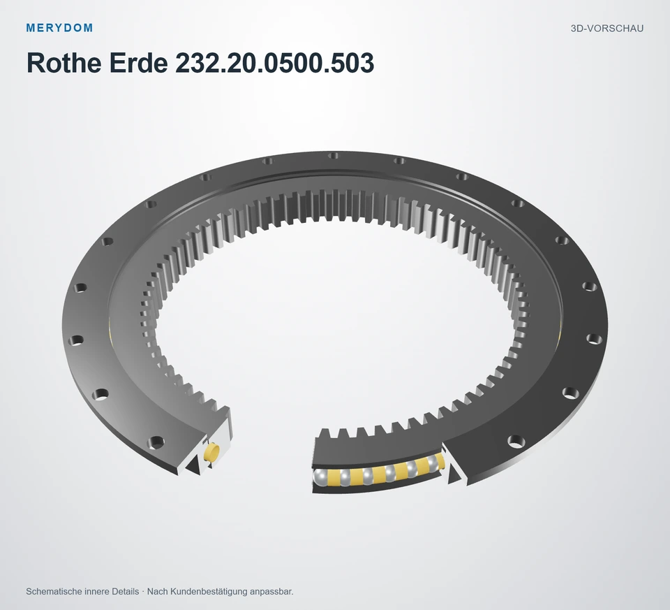 Vorschau des 3D-Modells des MERYDOM-Ersatzdrehkranzes für Rothe Erde 232.20.0500.503.