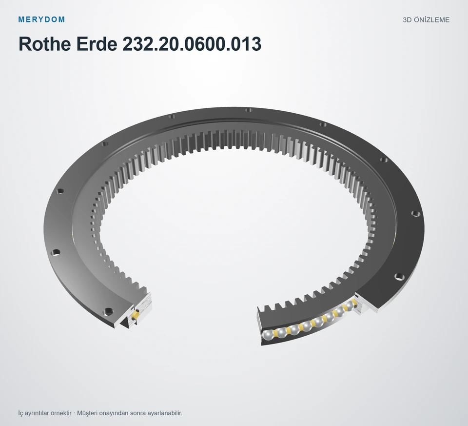 Rothe Erde 232.20.0600.013 için MERYDOM muadil döner tabla rulmanının 3D model önizlemesi.