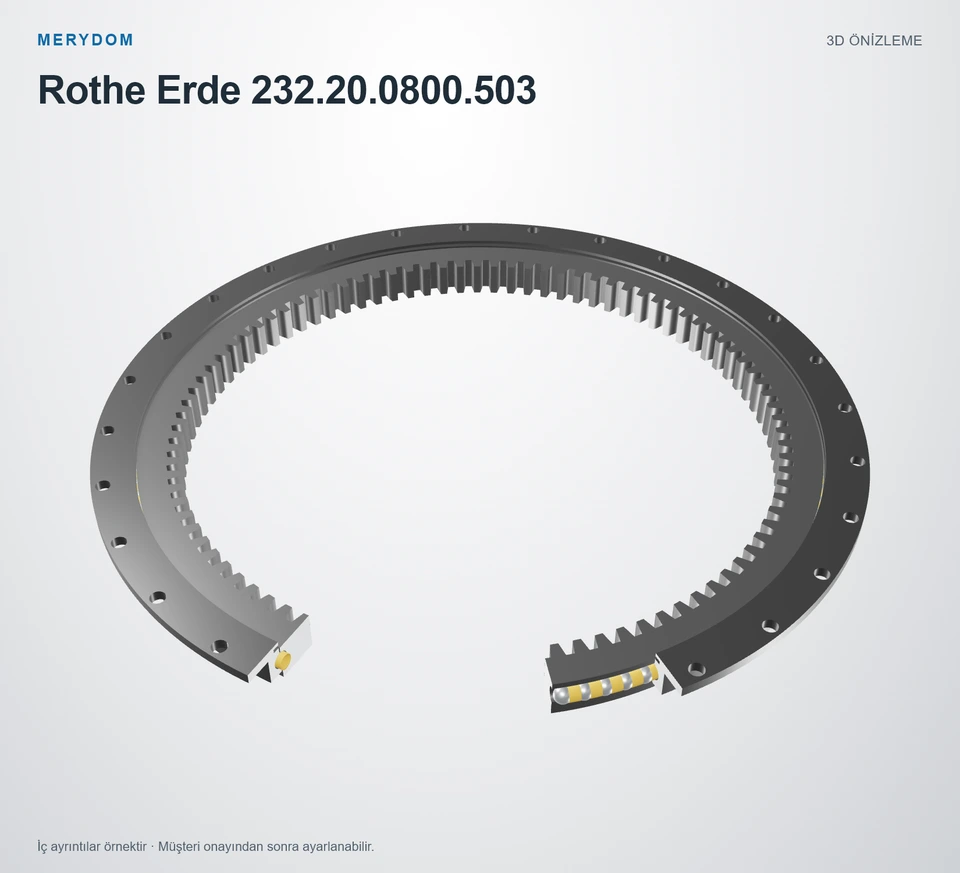 Rothe Erde 232.20.0800.503 için MERYDOM muadil döner tabla rulmanının 3D model önizlemesi.