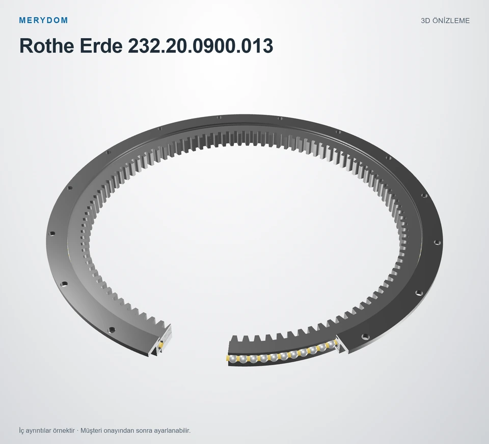 Rothe Erde 232.20.0900.013 için MERYDOM muadil döner tabla rulmanının 3D model önizlemesi.
