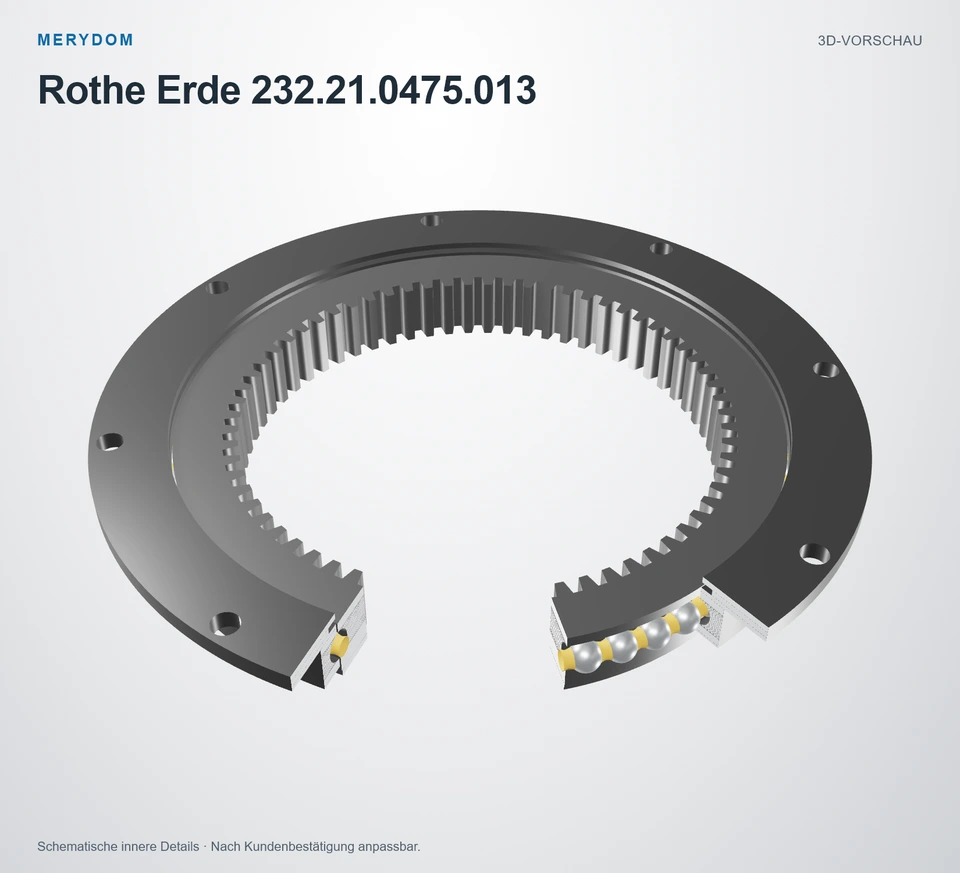 Vorschau des 3D-Modells des MERYDOM-Ersatzdrehkranzes für Rothe Erde 232.21.0475.013.