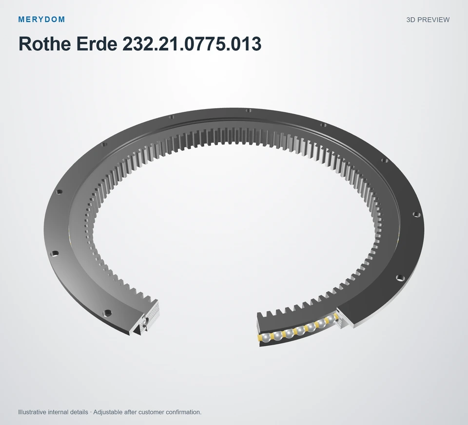 3D model preview of the MERYDOM replacement slewing bearing for Rothe Erde 232.21.0775.013.
