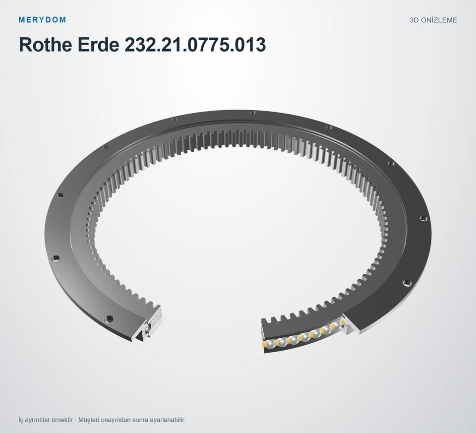 Rothe Erde 232.21.0775.013 için MERYDOM muadil döner tabla rulmanının 3D model önizlemesi.