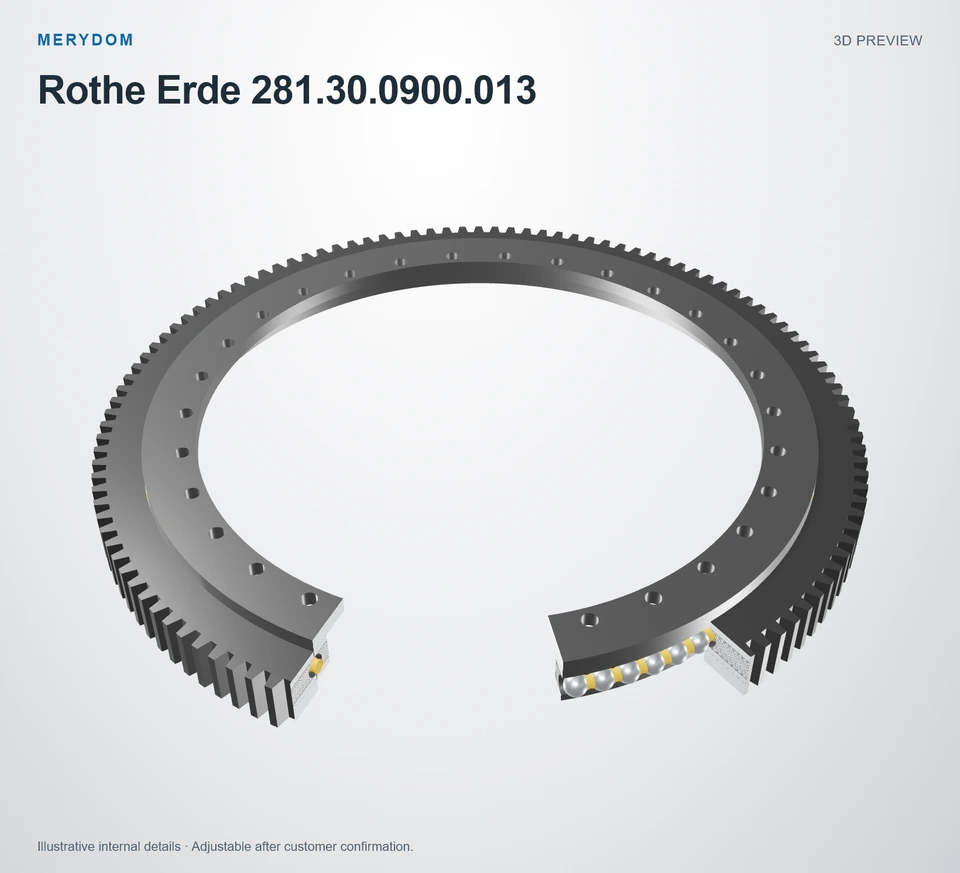 3D model preview of the MERYDOM replacement slewing bearing for Rothe Erde 281.30.0900.013.