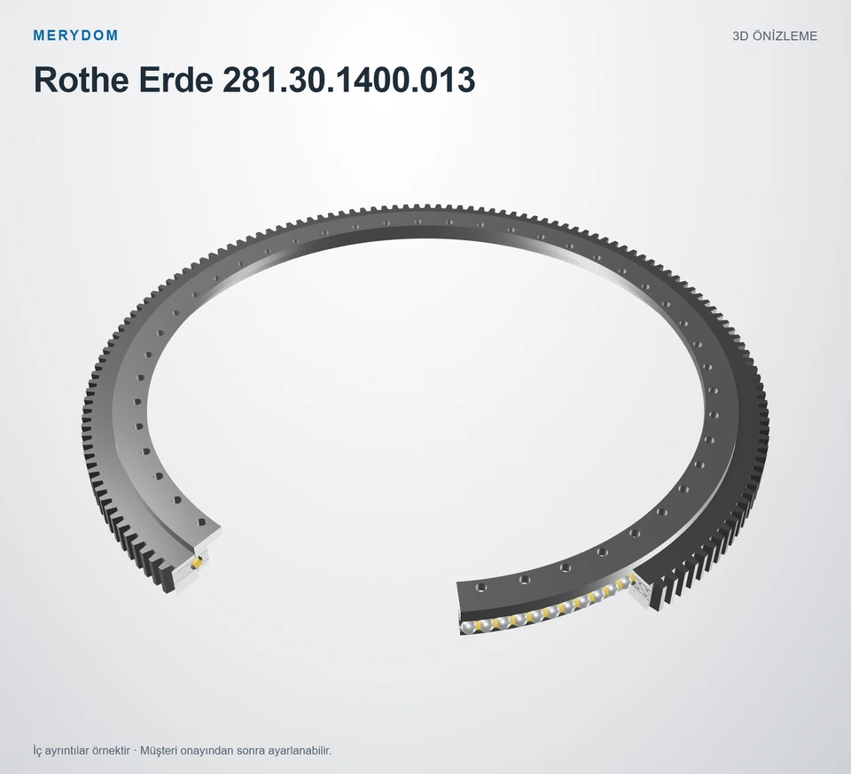 Rothe Erde 281.30.1400.013 için MERYDOM muadil döner tabla rulmanının 3D model önizlemesi.