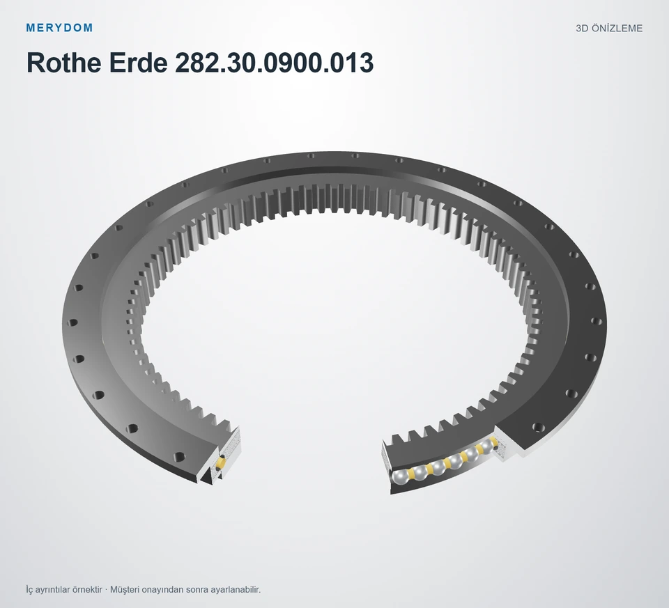 Rothe Erde 282.30.0900.013 için MERYDOM muadil döner tabla rulmanının 3D model önizlemesi.