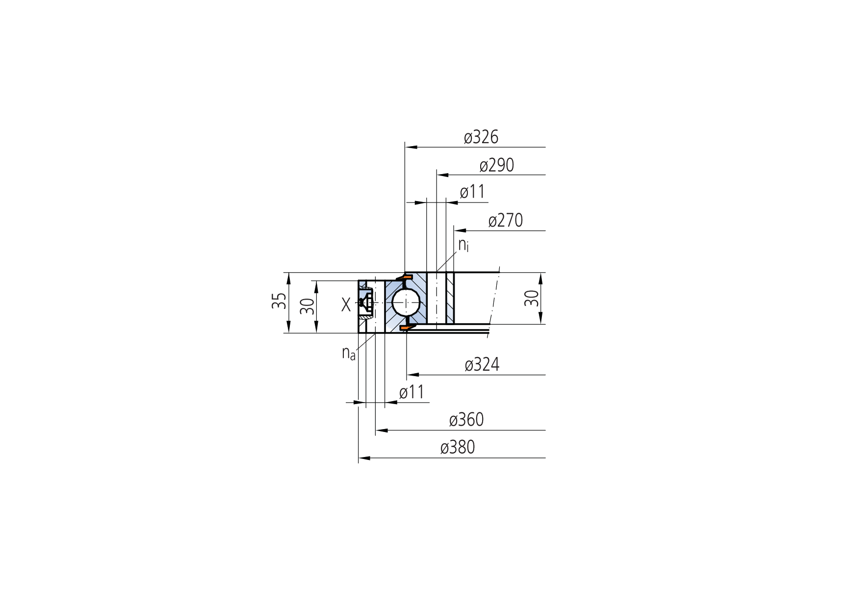 IMO 10-16 0325/0-03997 slewing bearing replacement dimensional drawing