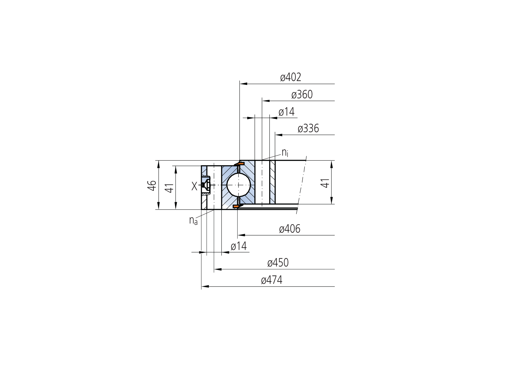 IMO 10-22 0404/0-04475 slewing bearing replacement dimensional drawing