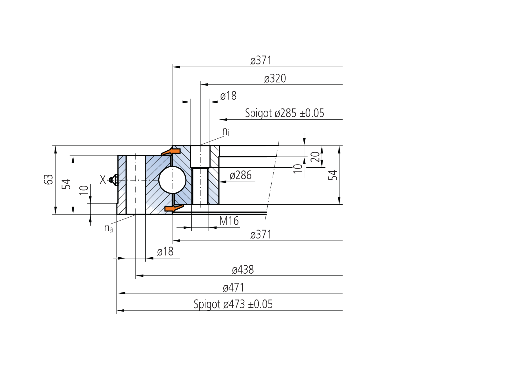 IMO 10-25 0371/0-00181 slewing bearing replacement dimensional drawing