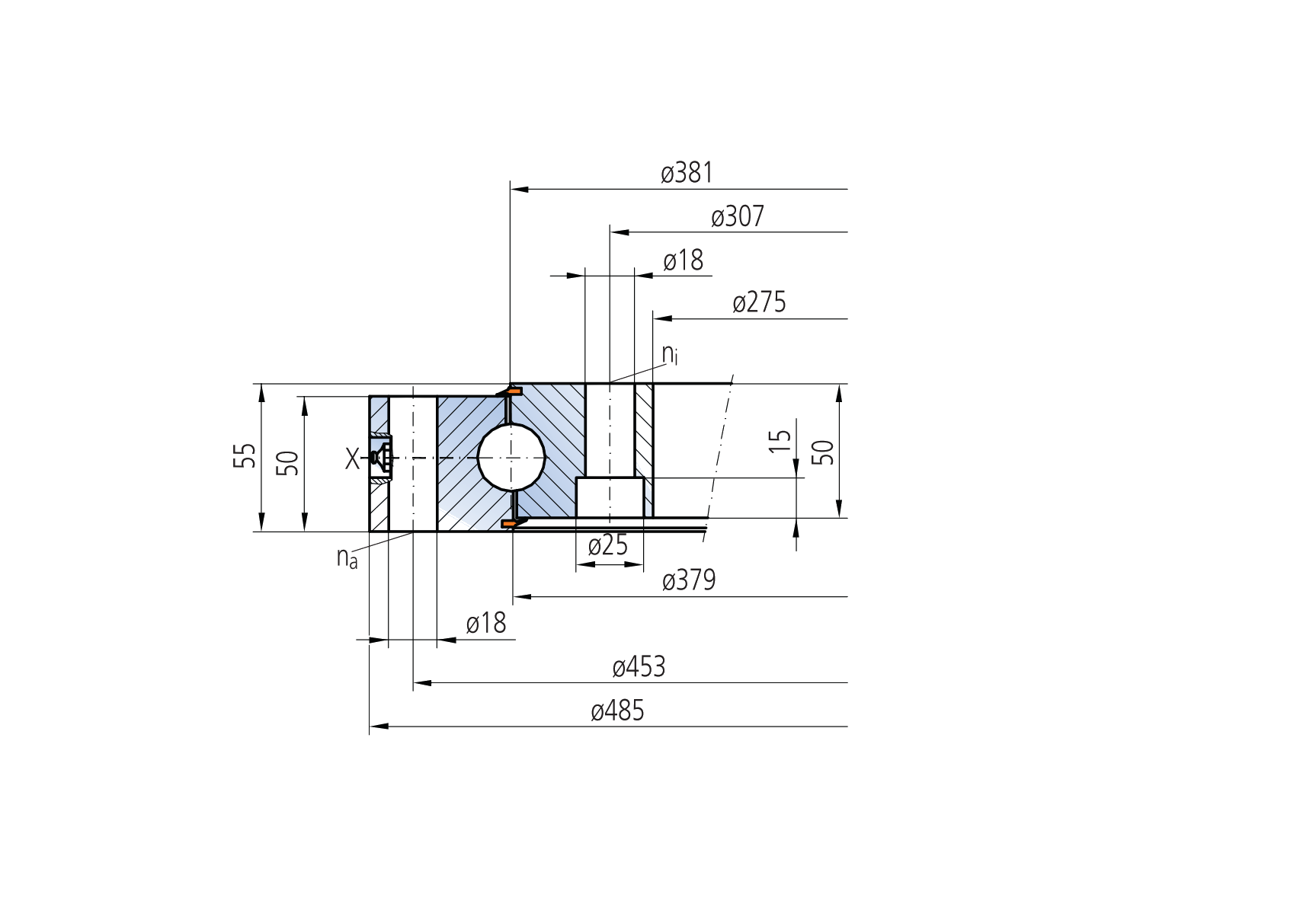 IMO 10-25 0380/0-03908 slewing bearing replacement dimensional drawing