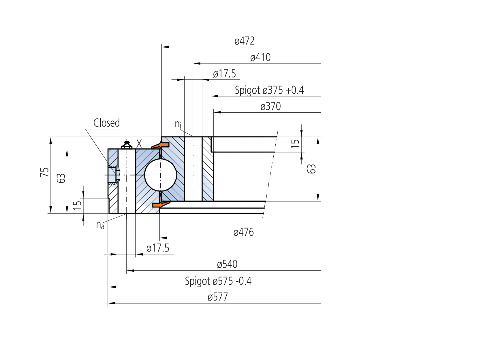 IMO 10-32 0474/0-03498 slewing bearing replacement dimensional drawing
