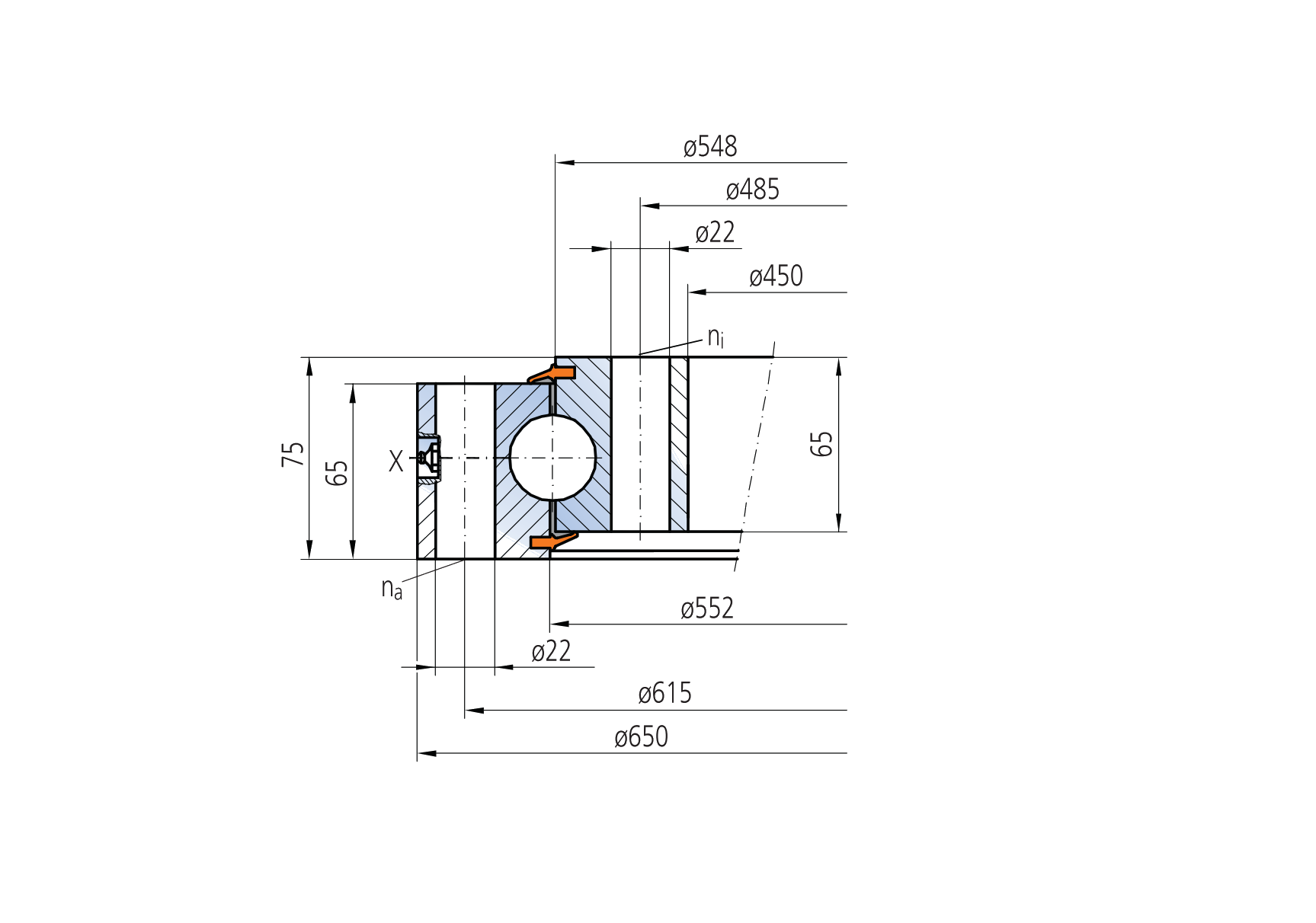 IMO 10-32 0550/0-05642 slewing bearing replacement dimensional drawing