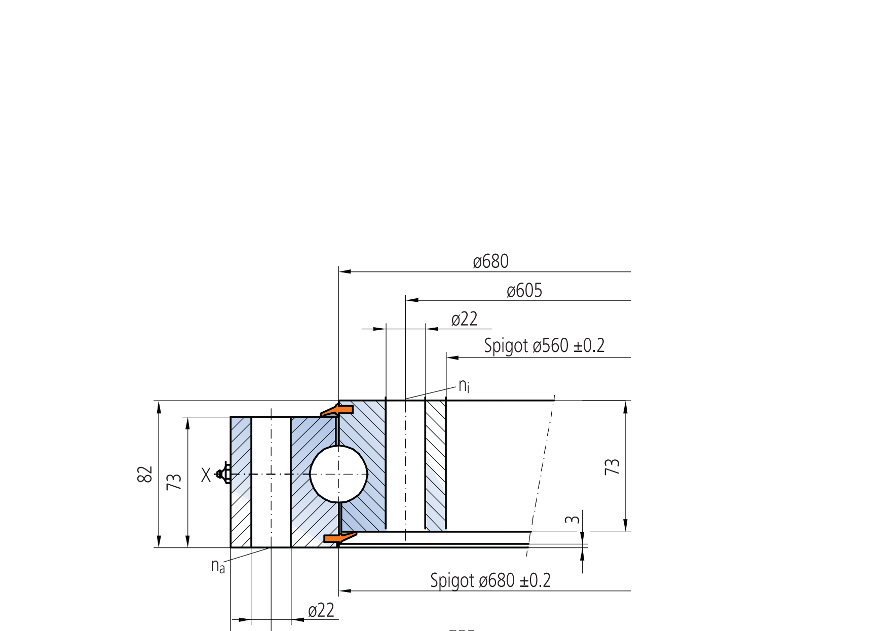 IMO 10-32 0680/0-00928 slewing bearing replacement dimensional drawing