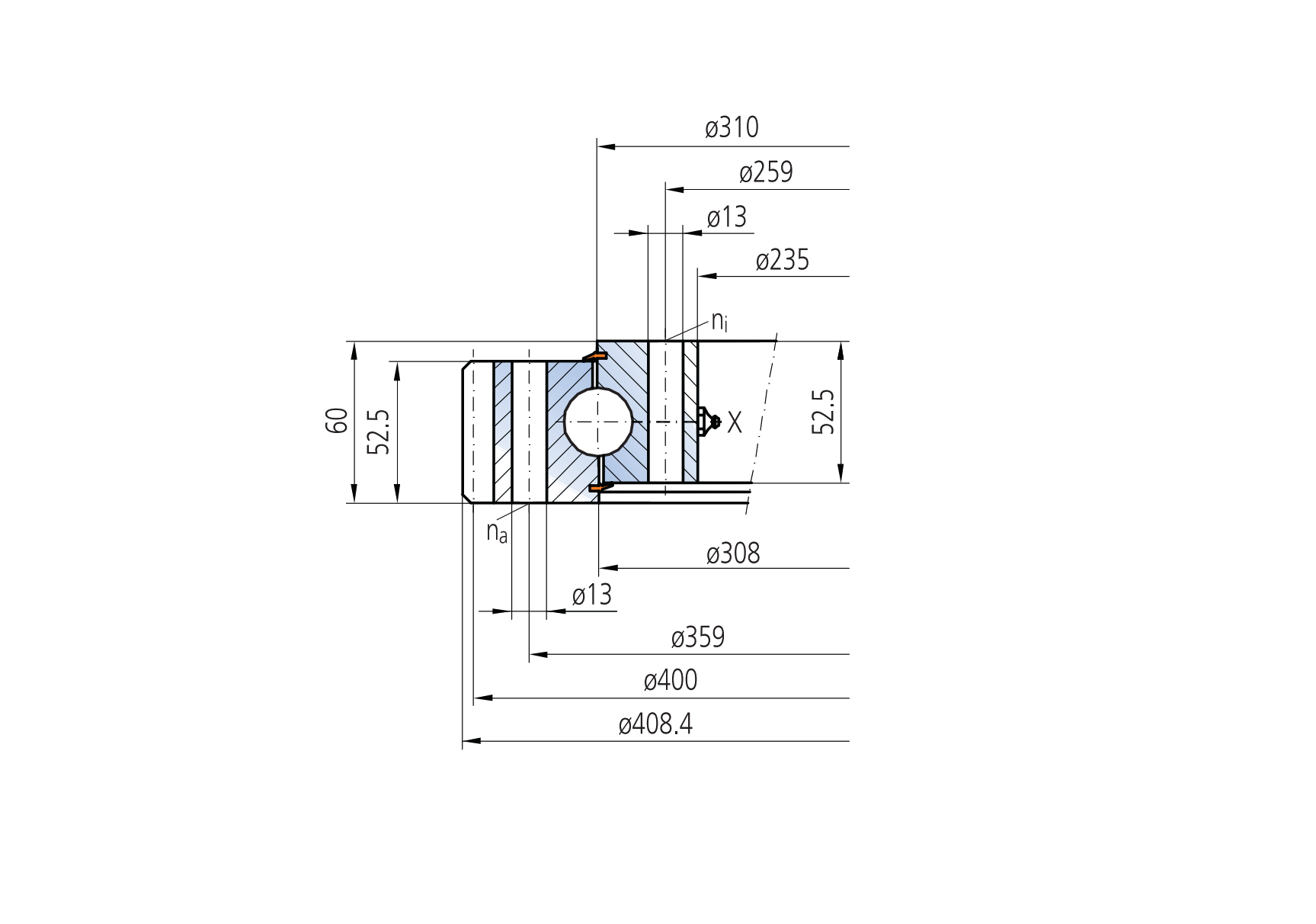 IMO 11-25 0309/1-03312 slewing bearing replacement dimensional drawing
